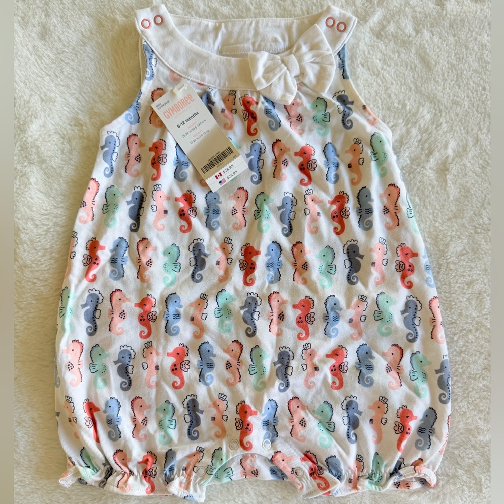 2016 Gymboree Seahorse Print Romper - 6/12 Months